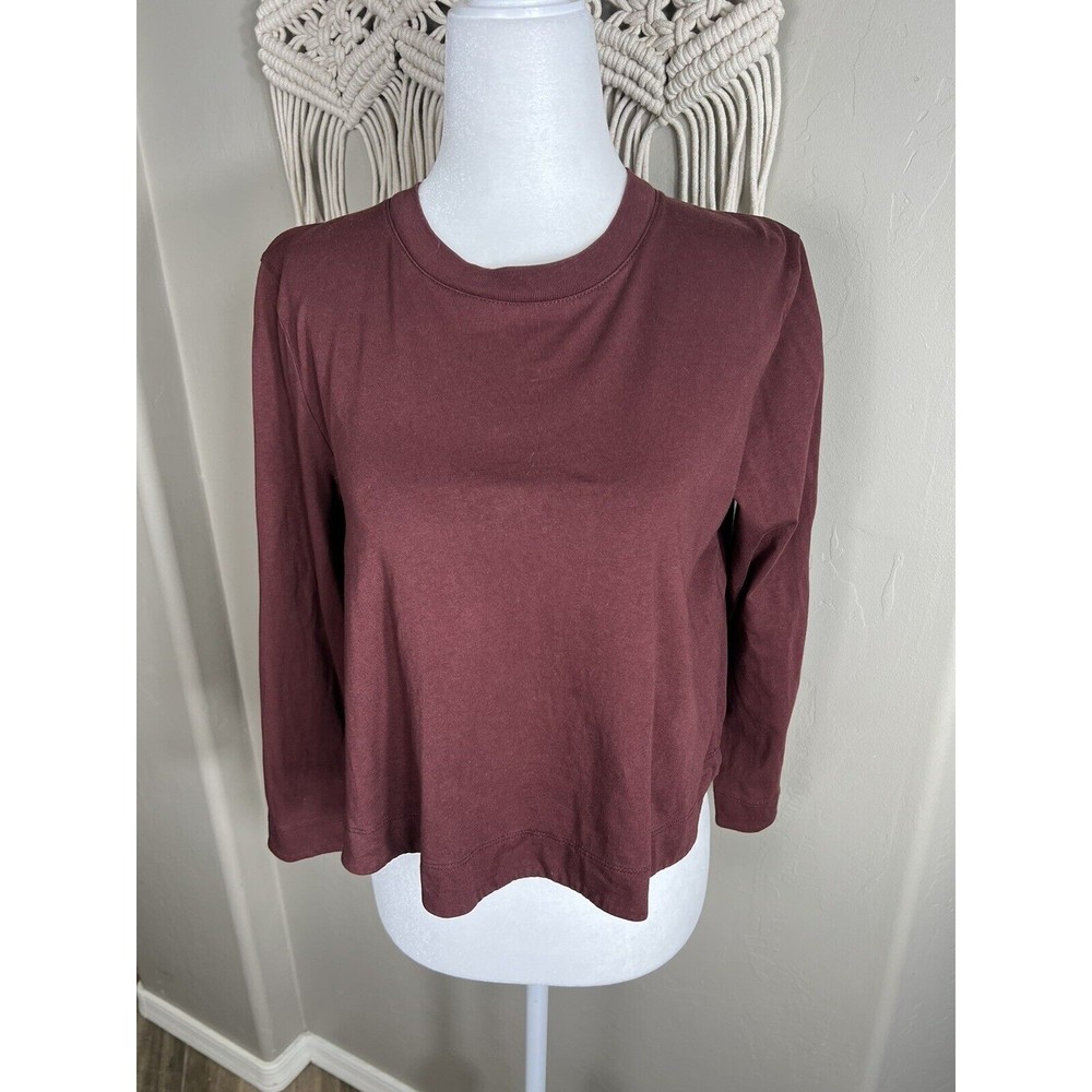 Wilfred Aritzia Medium Brown 3/4 Sleeve Cropped T shirt Wide Hem Band